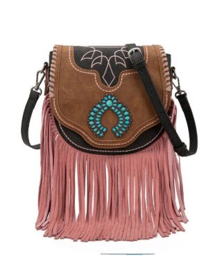 MW1302-8360 BK Montana West Concho Fringe Collection Saddle Bag/Crossbody