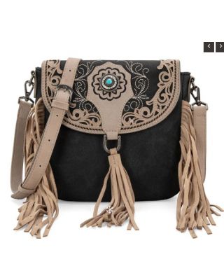 MW1307-8360 BK Montana West Concho Embroidered Concho Collection Saddle Bag/Crossbody