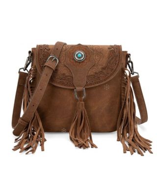 MW1307-8360 BR Montana West Concho Embroidered Concho Collection Saddle Bag/Crossbody