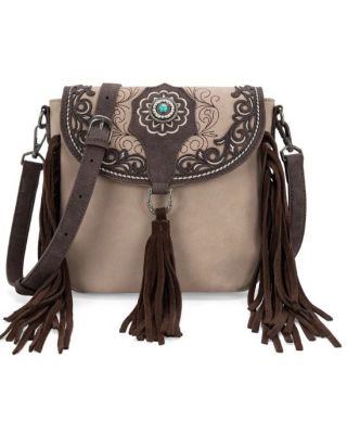 MW1307-8360 KH Montana West Concho Embroidered Concho Collection Saddle Bag/Crossbody