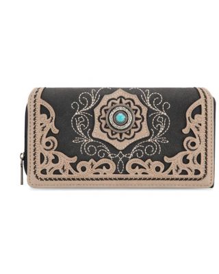 MW1307-W010 BK Montana West Embroidered Concho Collection Wallet