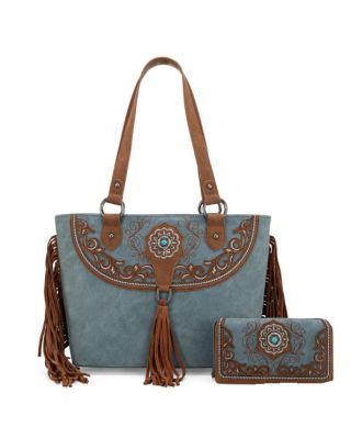 MW1307G-8317W TQ Montana West Embroidered Concealed Carry Tote with Wallet Set 