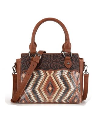 MW1308-9360 BR Montana West Tooled Aztec Collection Tote/Crossbody