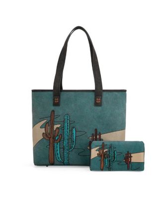 MW1309G-8317W TQ Montana West Embroidered Tote with Wallet Set