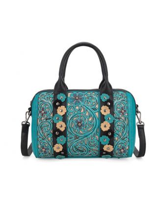 MW1313-9800 TQ Montana West Embroidered Barrel Satchel Bag/Crossbody