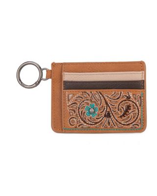 MW1313-W014 BR Montana West Embroidered Floral Mini Zip Card Case