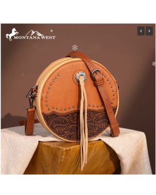 MW1314-118 BR Montana West Tooled Collection Circle Bag/Crossbody