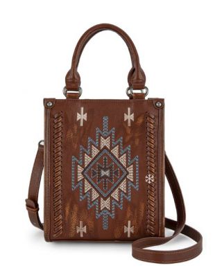 MW1317-1831 BR Montana West Embroidered Aztec Small Tote/Crossbody