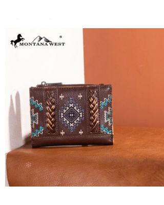 MW1317-W052 BR  Montana West Embroidered Aztec Collection Wallet