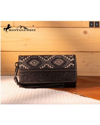 MW1330-W018 BK Montana West Tooled Embroidered Collection Wallet