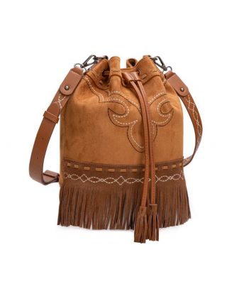 MW1341-8311BR Montana West Boot Stitch Fringe Drawstring Crossbody Bag