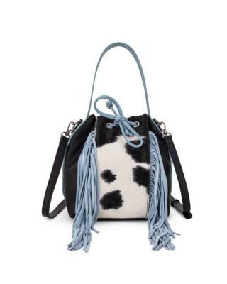 MWF1046-205S BK Montana West Hair-On Cowhide Drawstring Hobo/Crossbody