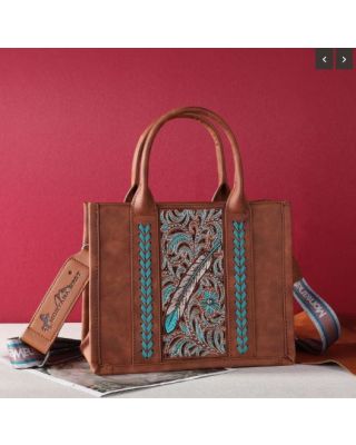 MWF0122-8120S BR  Montana West Embroidered Feather Tote/Crossbody