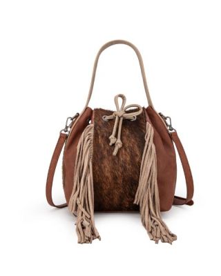 MWF1046-205S BR Montana West Hair-On Cowhide Drawstring Hobo/Crossbody