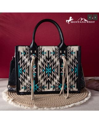 MWF1051G-8250 BK Montana West Embroidered Aztec Concealed Carry Tote/Crossbody