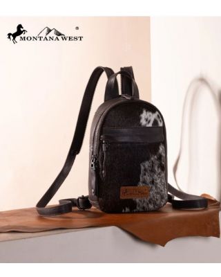 MWR-066 BK Montana West Genuine Hair-On Cowhide Convertible Sling Backpack