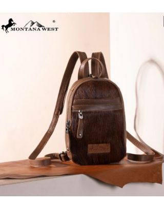 MWR-066 BR Montana West Genuine Hair-On Cowhide Convertible Sling Backpack