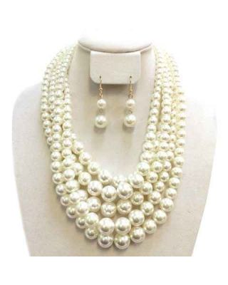 NPY043 CR PEARL 5 LINE NECKLACE SET