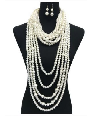NPY085 CR PEARL CHUNKY  NECKLACE SET