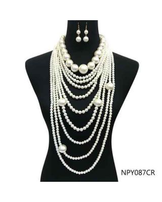 NPY087 CR1 PEARL 5 LINE NECKLACE SET
