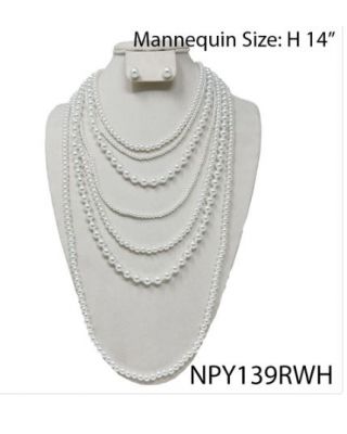 NPY139 RWH PEAR 7 LINE NECKLACE SET