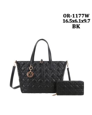 OR-1177W BK DESIGNER QUILT BAG WITH WALLET