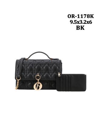 OR-1178K BK CROSS BODY QUILT DESIGNER BAG WITH CARD HOLD