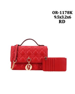 OR-1178K RD CROSS BODY QUILT DESIGNER BAG WITH CARD HOLD