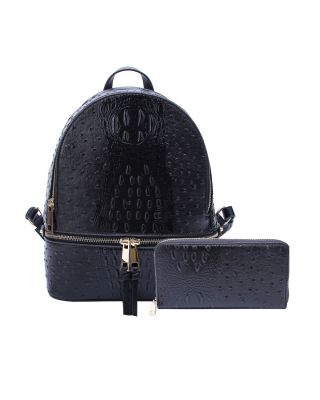 OS1062 BK OSTRICH BACKPACK WITH WALLET
