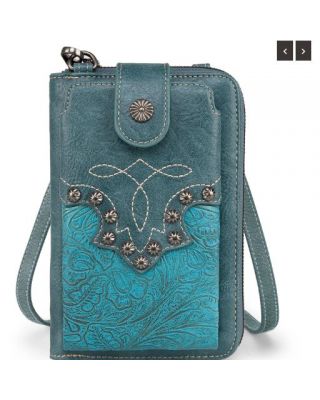 PHD-2005 TQ American Bling Embossed Floral Boot Stitch Phone Wallet/Crossbody