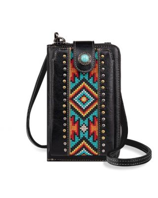 PHD-2020 BK American Bling Embroidered Aztec Phone Wallet/Crossbody
