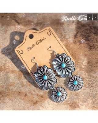 RCE-1084  TQ Rustic Couture's Navajo Silver Concho with Natural Stone Dangling Earring