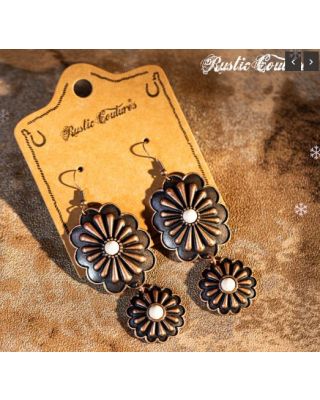 RCE-1084  WT Rustic Couture's Navajo Silver Concho with Natural Stone Dangling Earring