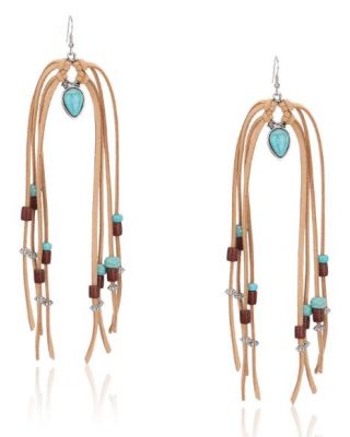 RCE-1120 TQ Rustic Couture's Suede Beaded Tassels Hook Statement Earrings