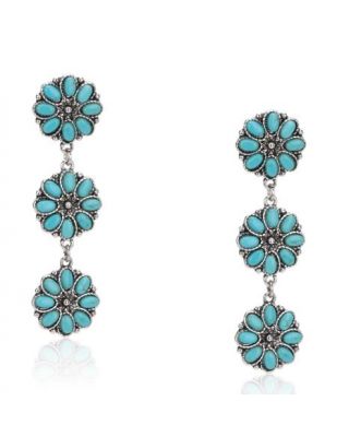 RCE-1131 TQ Rustic Couture's 3 Tiers Squash Blossom Dangling Earring