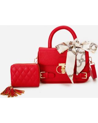 PU24825-M2 RD HANDBAG WITH WALLET SET