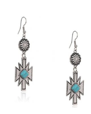 RCE-1117 TQ Rustic Couture's Turquoise Stone Aztec Dangling Earring