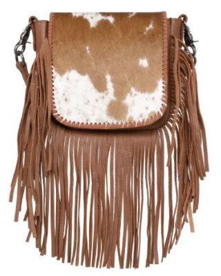 RLC-L161 BR Montana West Genuine Leather Hair-On Collection Fringe Crossbody