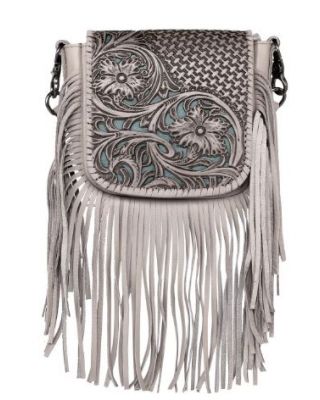 RLC-L162 TN Montana West Genuine Leather Tooled Collection Fringe Crossbody