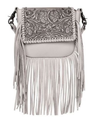 RLC-L164 TN Montana West Genuine Leather Tooled Collection Fringe Crossbody