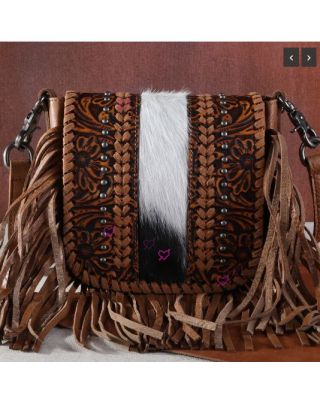 RLC-L168 LBR Montana West Genuine Leather Tooled Collection Fringe Crossbody