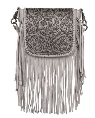 RLC-L159 TN Montana West Genuine Leather Tooled Collection Fringe Crossbody