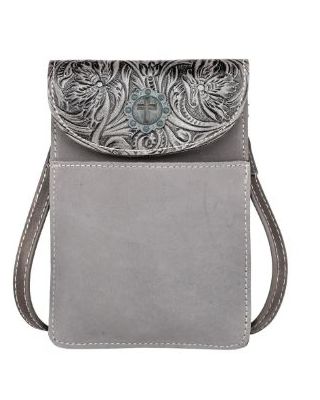 RLP-2002 GY Montana West Floral Tooled Genuine Leather Belt Loop Phone Holster Pouch/Multi-function Crossbody