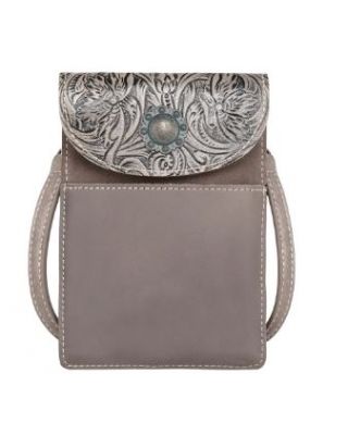 RLP-2003 BR Montana West Floral Tooled Genuine Leather Belt Loop Phone Holster Pouch/Multi-function Crossbody