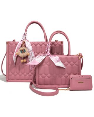 PU25528-T3 R PK 2 HANDBAG WITH 1 WALLET SET
