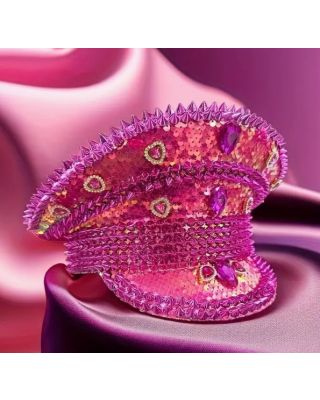  Red Heart Sparkling Captain Hat Punk Shiny Sequins Bride Hat Rivet Studded Hen Par