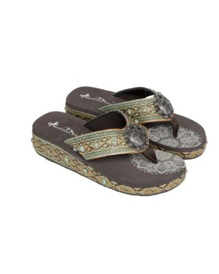SEF11-S066 GN Mandala Aztec Tooled Wedge with Crosses Flip Flops By Case