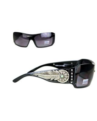 SGS-4105 BK Montana West Daisy Concho Turquoise Stone Silver Feather Sunglasses