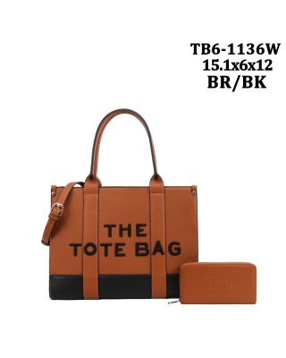 TB6-1136W BR/BK BRICF CASE SHOPPING BAG WITH WALLET