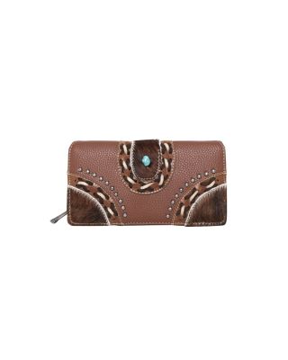 TR122-W010BR  Trinity Ranch Hair-On Studded Collection Secretary Style Wallet